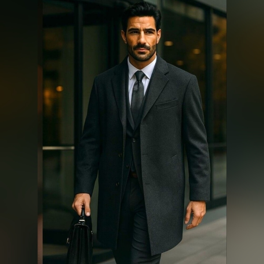 Cardinal Of Canada Black Wool And Cashmere Blend Mens 46R Topcoat